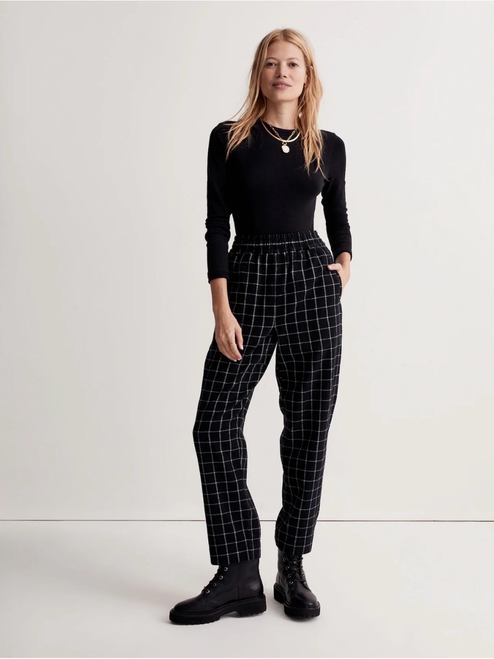 Madewell Huston Pull-On Tapered Pants in Plaid